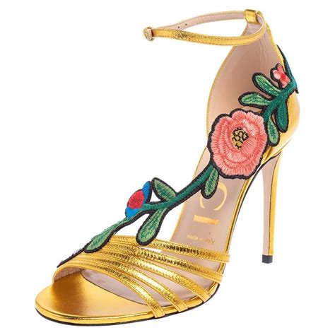 gucci ophelia embroidered sandal|Gucci Gold Leather Ophelia Flower Embroidered Heel Sandals.